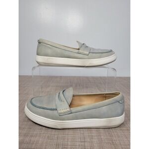 Patina Womens Leather Penny Loafer Sneakers Light Blue Grey Handcrafted 7.5 37
